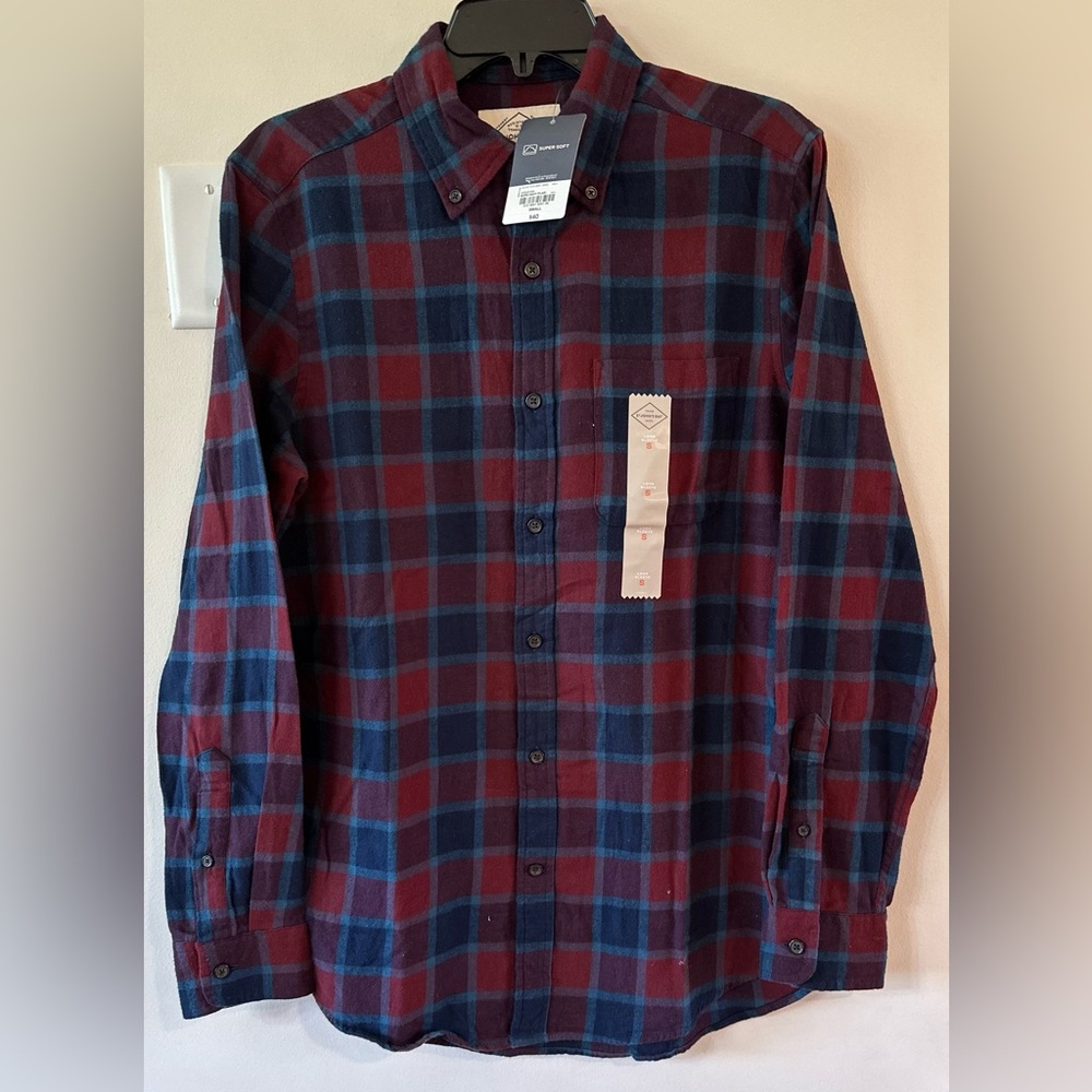 St Johns Bay Men’s Burgundy/Navy Plaid Flannel Shirt NWT Size Small
